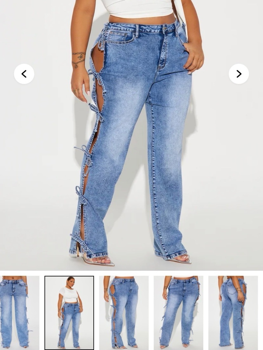 Fashion Nova Light Blue Side-Tie Straight Leg Jeans